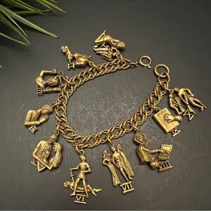 vintage Coro "10 Commandments" charm gold tone bracelet
